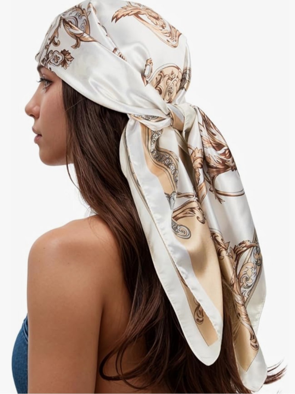 Gorgeous! ⚜️ Silky Head Scarf Wrap Bandana WHITE GOLD